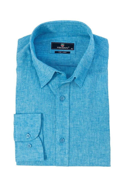 Long-sleeved Linen Shirt Blue