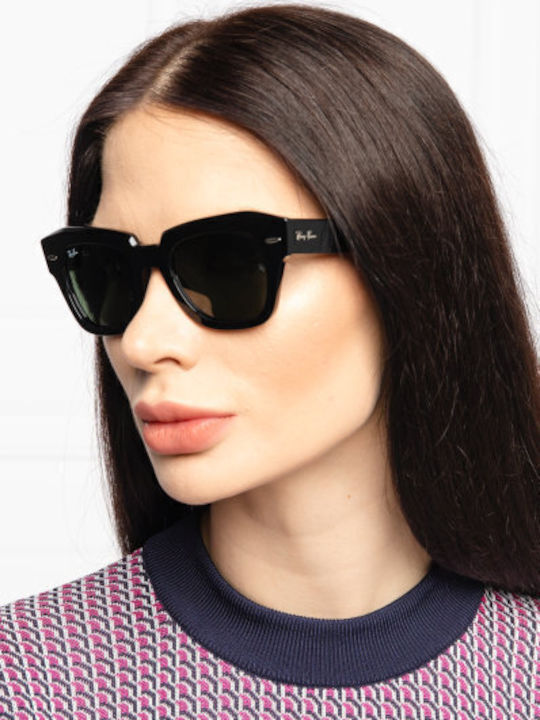 Ray Ban State Street Women's Sunglasses with Black Plastic Frame and Green Lens RB2186 901/31