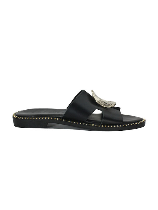 Women's anatomic leather sandal in black color