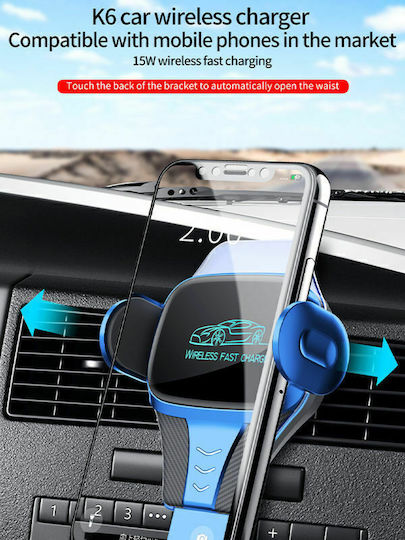 K6S Car Mobile Mount with Adjustable Hooks and Wireless Charging Gold