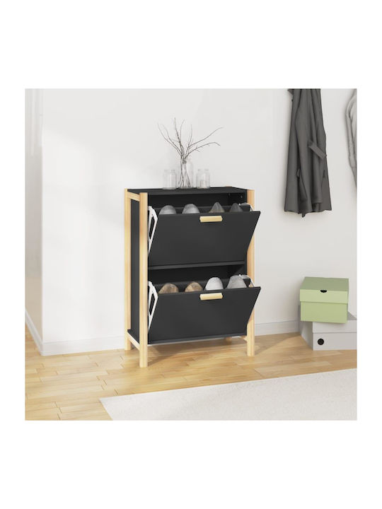 Wooden Shoe Organizer with 2 Shelves Black 57.5x33x80cm