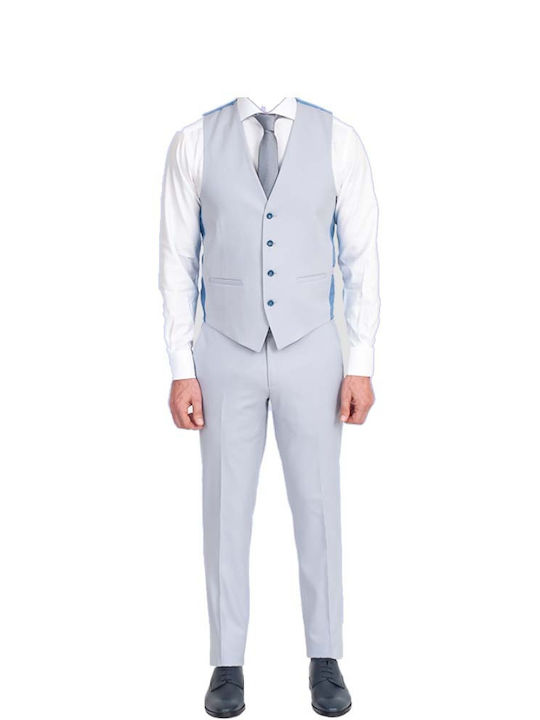 Makis Tselios Fashion Men's Suit with Vest Regular Fit Gray