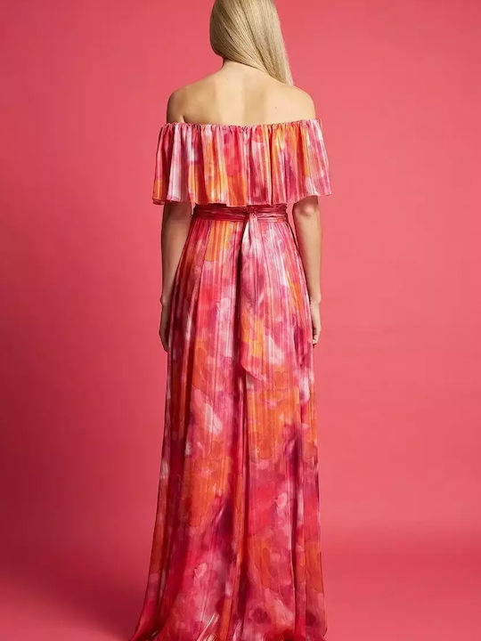 Desiree Summer Maxi Dress for Wedding / Baptism Strapless Off-Shoulder Fuchsia