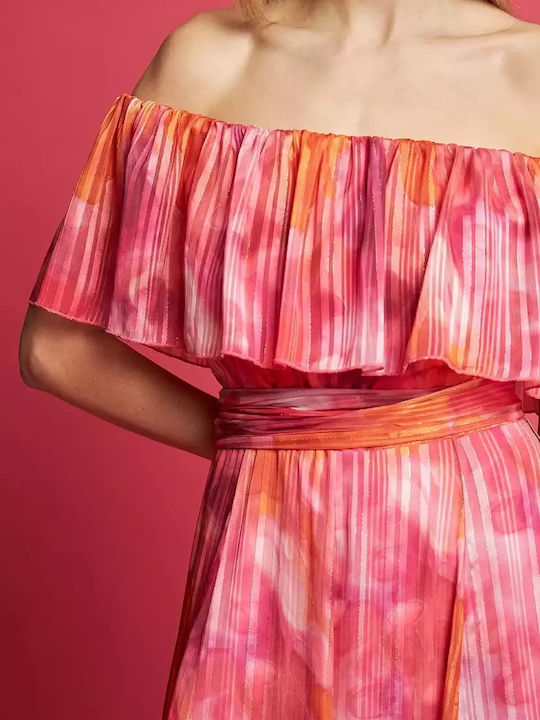 Rochie Maxi de Vară pentru Nuntă Botez Fără Bretele cu Umerii Goi Fuchsia