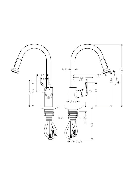 Hansgrohe Talis S2 Variarc Μπαταρία Κουζίνας Πάγκου με Ντουζ Ασημί