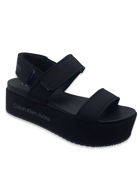 Calvin Klein Γυναικεία Σανδάλια Flatforms σε Μαύρο Χρώμα