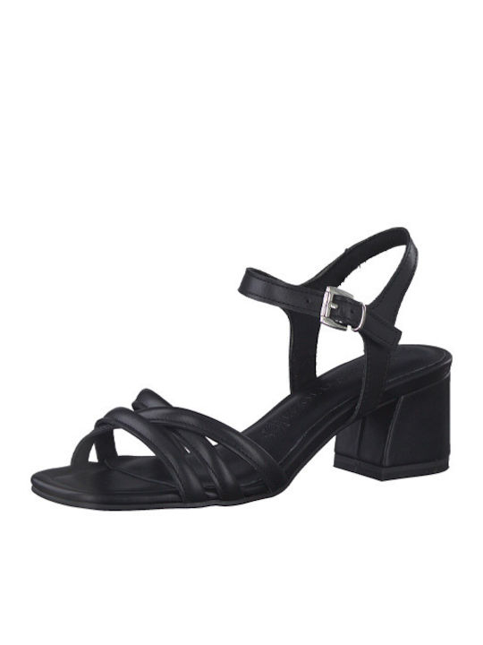 Marco Tozzi Anatomic Leather Women's Sandals Black with Chunky Medium Heel