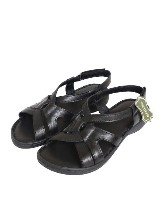 Leather Women's Flat Sandals Anatomic in Black Color