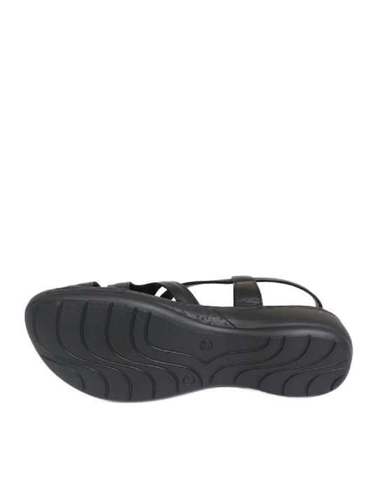 Leather Women's Flat Sandals Anatomic in Black Color