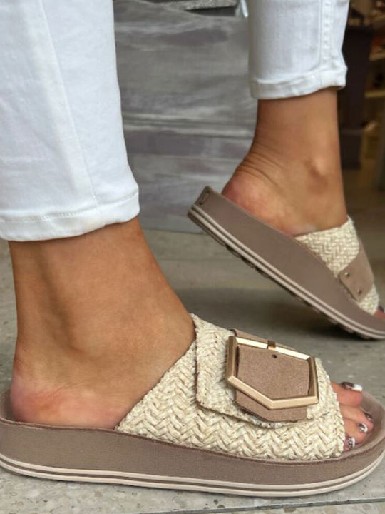 Korina Leather Women's Flat Sandals Vanilla Raffia