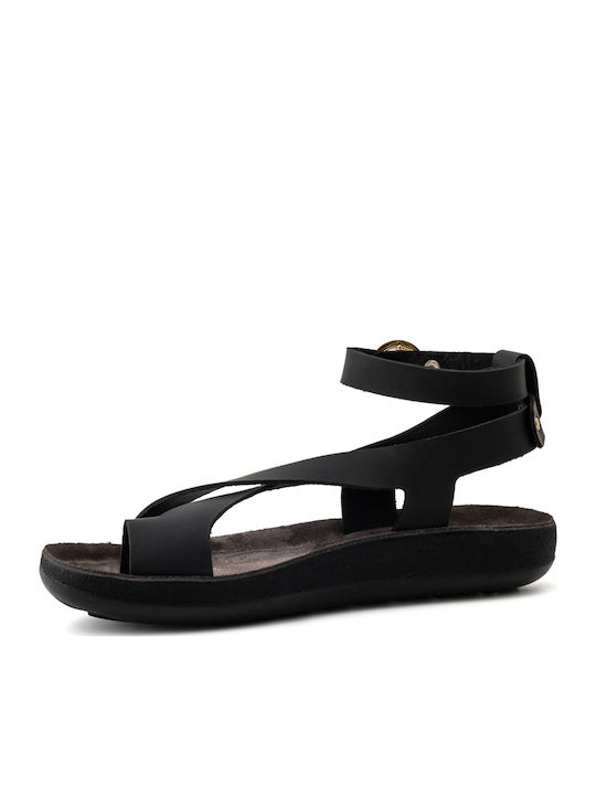 Nicole Δερμάτινα Γυναικεία Σανδάλια Black/Gold Buckle