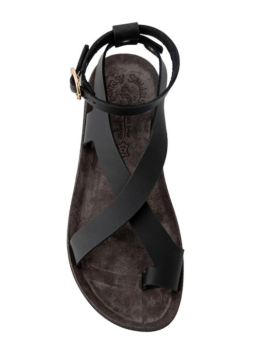 Nicole Δερμάτινα Γυναικεία Σανδάλια Black/Gold Buckle