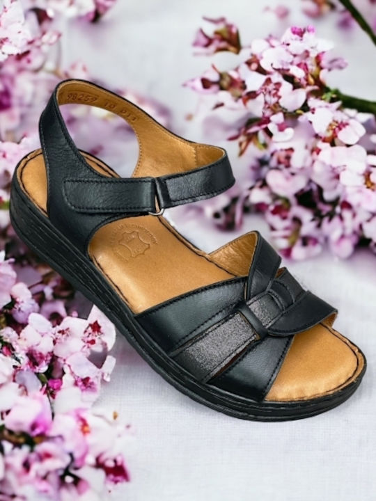 Boxer Leather Women's Flat Sandals Anatomic with Strap in Black Color