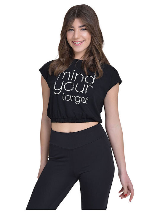 Damen Sommer Crop Top Baumwolle Kurzarm Schwarz