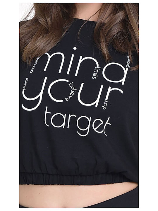 Damen Sommer Crop Top Baumwolle Kurzarm Schwarz