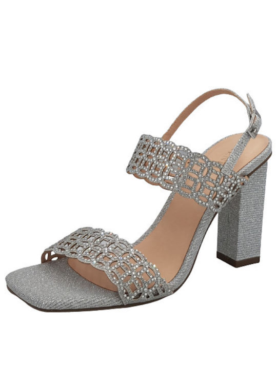 Menbur Damen Sandalen mit Chunky hohem Absatz in Silber Farbe