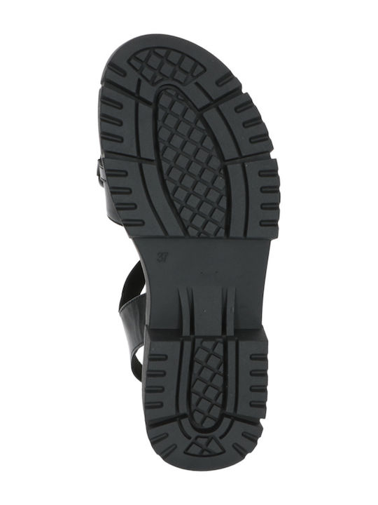 Leather Women's Flat Sandals Anatomic with Strap in Black Color