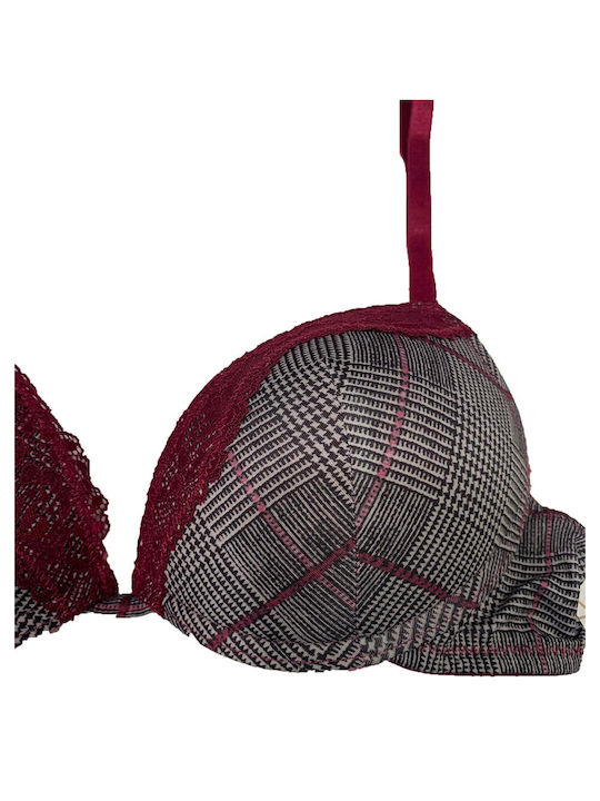 Infiore Push Up Bra in Checkered Design with Bordeaux Lace