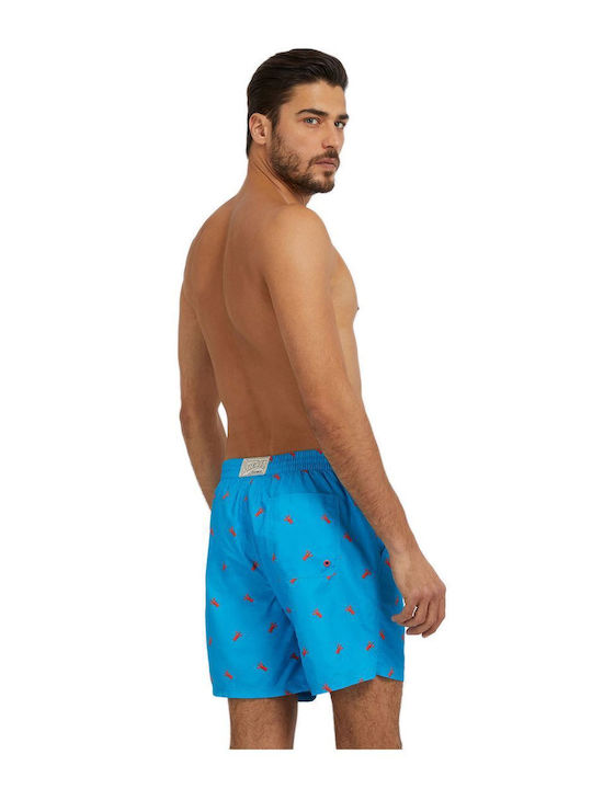 Guess Lobster Herren Badebekleidung Shorts Diamond Blue mit Mustern