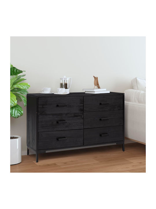 Chest of Drawers of Solid Wood with 6 Drawers Black 110x35x70cm