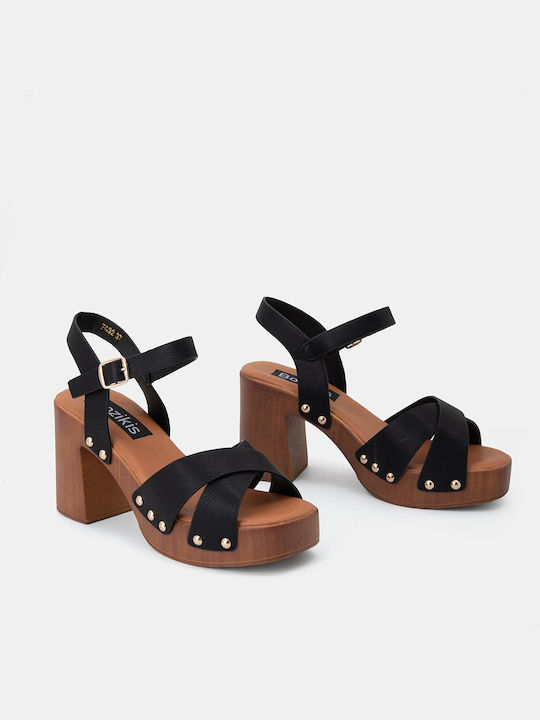 Bozikis Platform Women's Sandals Κ23-308-FG32 Black with Chunky High Heel Κ23-308-FG32