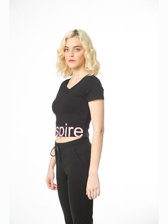 Κοντομάνικο Crop Top Μαύρο