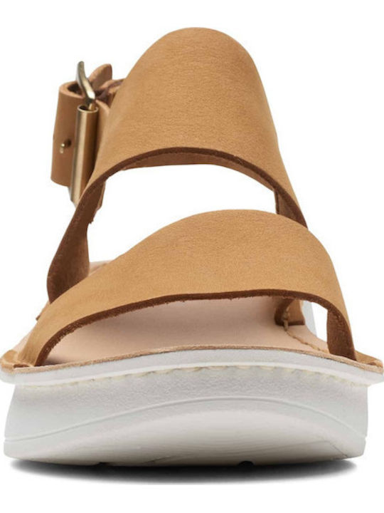 Women's Leather Ankle Strap Platforms Tabac Brown