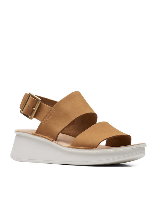 Women's Leather Ankle Strap Platforms Tabac Brown