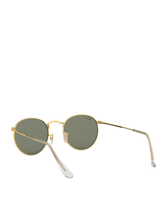 Ray Ban Round Metal Unisex Sunglasses with Gold Metal Frame and Green Polarized Lens RB3447 001/58