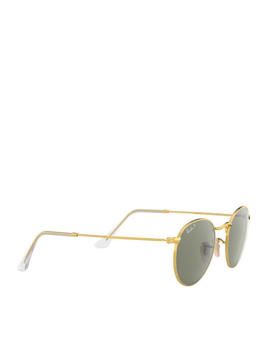 Ray Ban Round Metal Unisex Sunglasses with Gold Metal Frame and Green Polarized Lens RB3447 001/58
