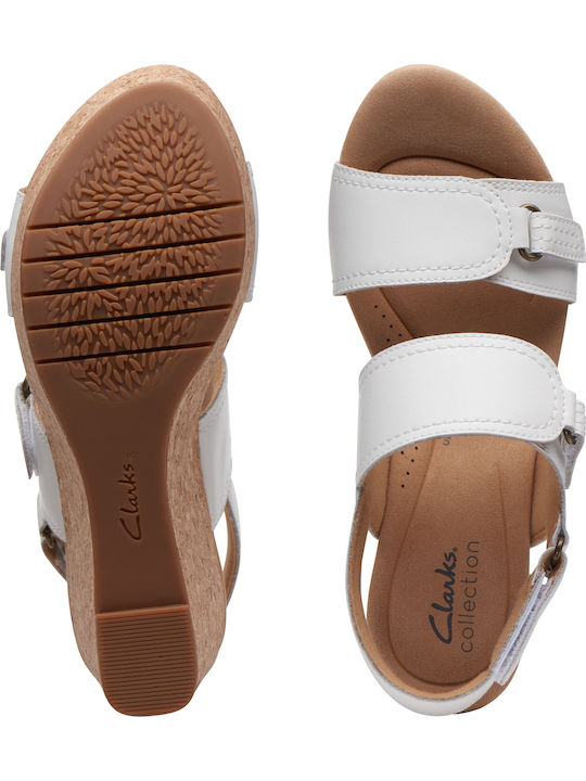 Women's Leather Ankle Strap Platforms White