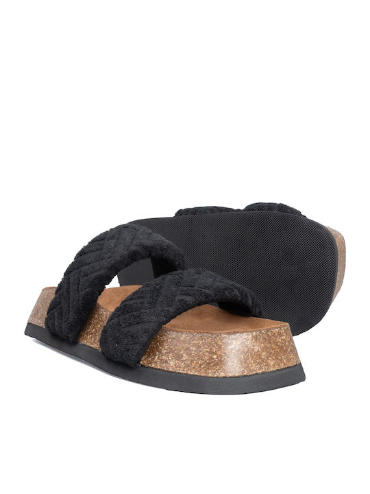 Leather Women's Flat Sandals in Black Color