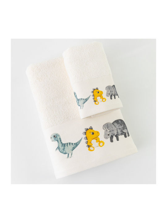 Borea Set of baby towels 2pcs Dinosaurs Ecru 054501058141