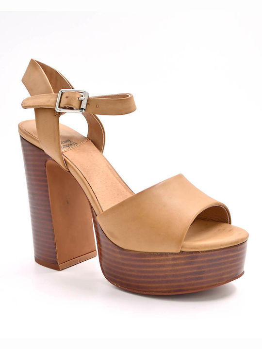 Jeffrey Campbell Platform Leather Women's Sandals Beige with Chunky High Heel