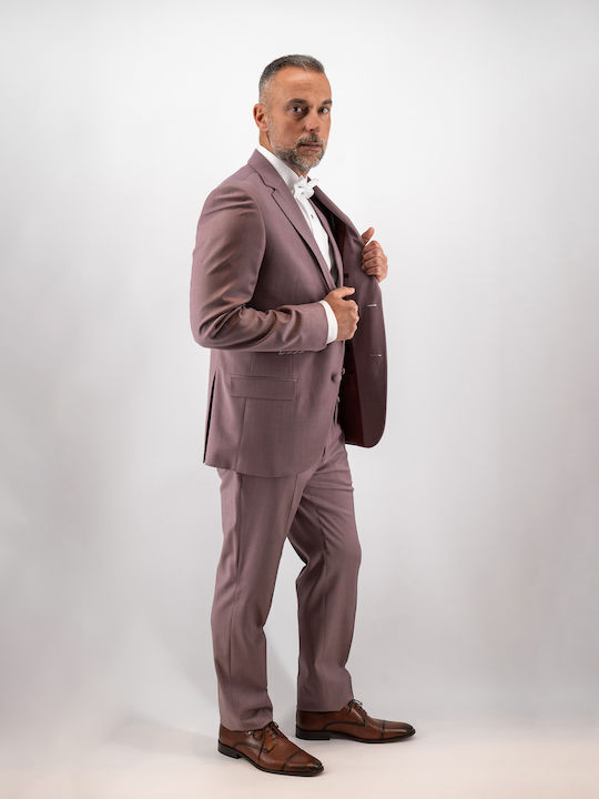 Men's Suit with Vest Regular Fit Burgundy