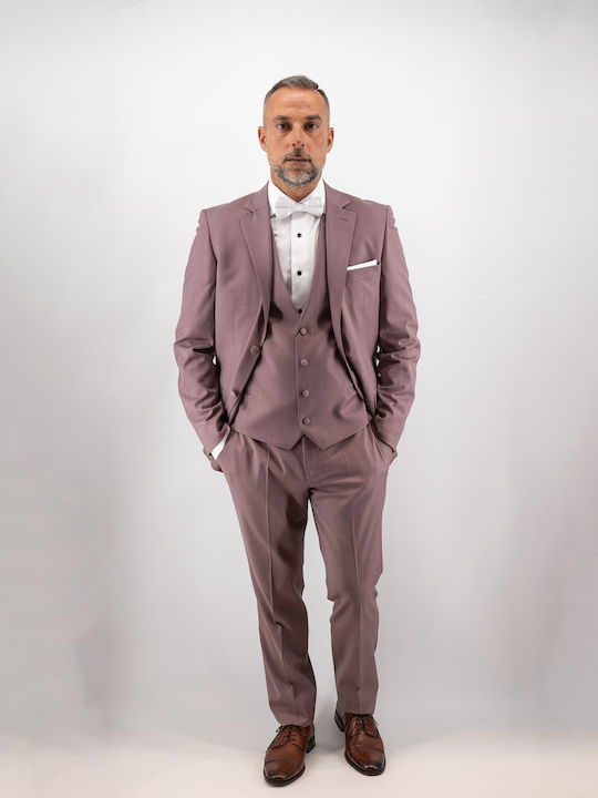 Men's Suit with Vest Regular Fit Burgundy
