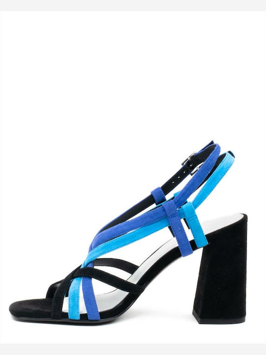 What For Damen Sandalen mit Chunky hohem Absatz in Blau Farbe