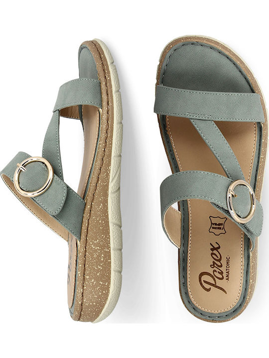 Leder Flache Sandalen für Damen Anatomisch in Hellblau Farbe