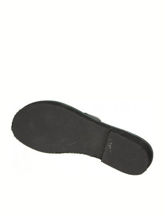 Leather Women's Flat Sandals in Black Color