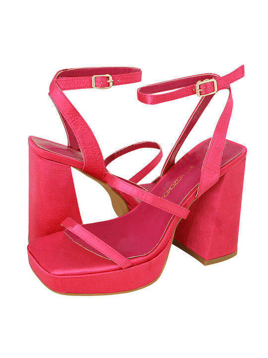 Gianna Kazakou Platform Fabric Women's Sandals Fuchsia with Chunky High Heel