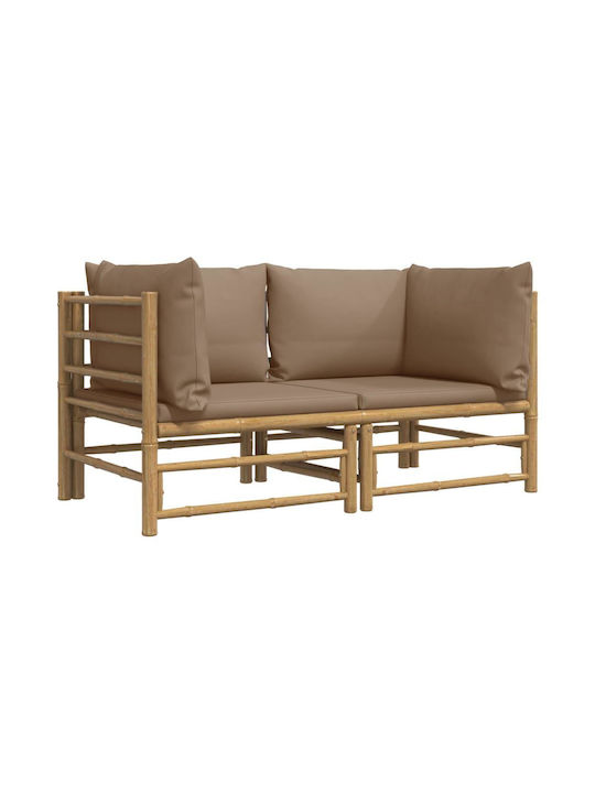 Corner Sofa Outdoor Bamboo with Pillows 138x69x65cm