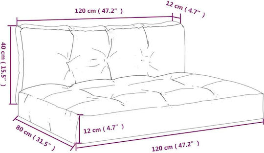 vidaXL Palette Sofa Cushion with Backrest Bamboo Blue 2 Pieces 120x80cm