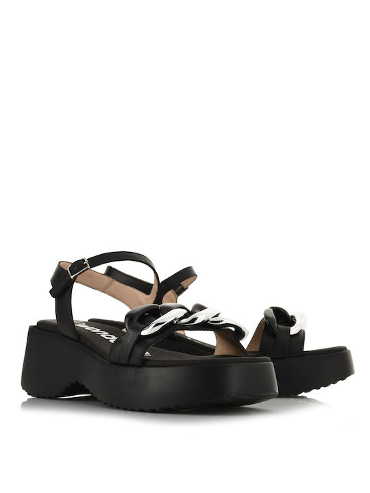 Wonders Leather Women's Sandals Black