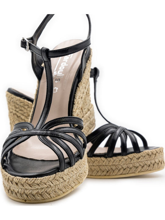 Women's Leather Ankle Strap Platforms Black