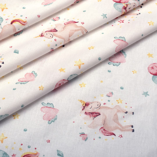 Dimcol Sheet Set Semi-double Cotton Unicorn 209 White / Salmon 160x240cm 3pcs
