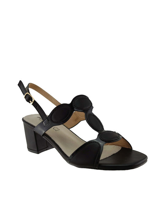 Adam's Shoes Anatomic Women's Sandals Black with Chunky Medium Heel