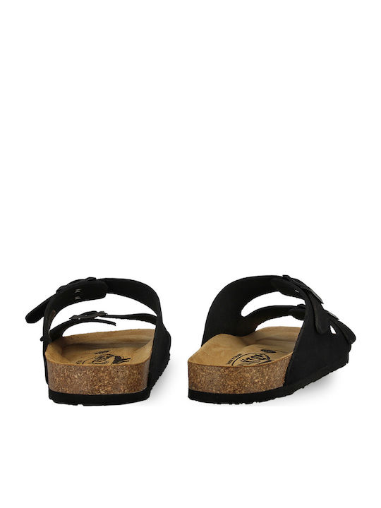 Leather Women's Flat Sandals Nubuck Black