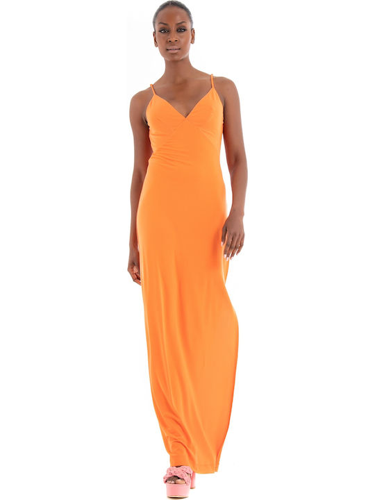 Ramsha Summer Maxi Dress with Slit Orange