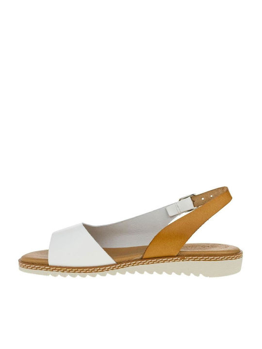 Leder Flache Damen Sandalen Weiß