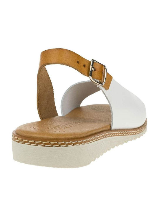 Leder Flache Damen Sandalen Weiß